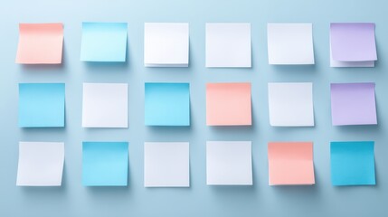 Colorful sticky notes arranged on a vibrant blue background sticky notes in various colors provide space for creative ideas