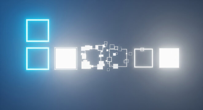 Modern glowing square designs with a cool blue gradient for technology presentations and digital marketing campaigns creates futuristic feel