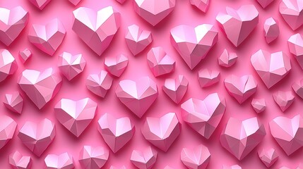 Pink polygonal hearts on a pink background