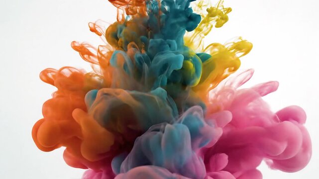 Colorful ink swirling and mixing in water, creating an abstract and vibrant display.
