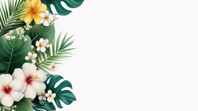 Vibrant tropical flowers and lush leaves pattern lush botanical scene featuring colorful exotic plants