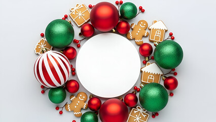 Christmas Wreath with Ornaments and Gingerbread Cookies