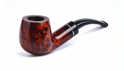 Classic tobacco pipe with curved black stem and polished wooden bowl—evokes vintage elegance, craftsmanship, and minimalist symbolism of tradition and contemplation.