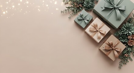 A serene arrangement of gifts celebrates quiet joy wrapped in elegance with soft neutral