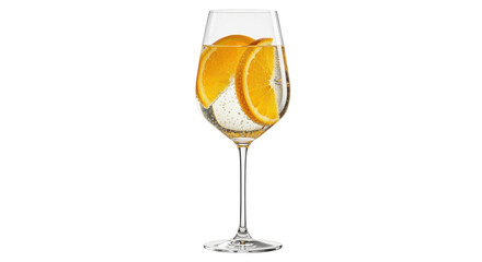 Refreshing spritzer with orange slices isolated PNG on transparent background, summer cocktail with bubbles for party and celebration