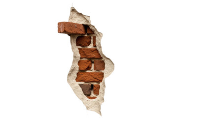 Damaged brick wall PNG isolated on transparent background, old construction with cracked plaster and exposed bricks, architecture element