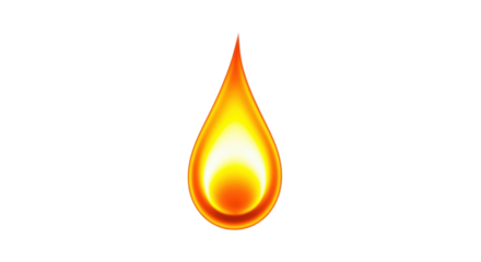 Vibrant orange flame PNG isolated on transparent background, fiery drop shape for graphic design and creative projects
