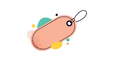Playful peach-colored price tag illustration with abstract colorful shapes and dots, ideal for sales and promotions.