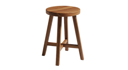 Round wooden stool isolated PNG on transparent background, minimalist furniture with three legs for home decor and seating