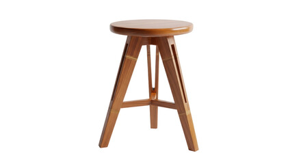 Wooden stool isolated PNG on transparent background, round seat furniture with three legs for home decor and interior design projects