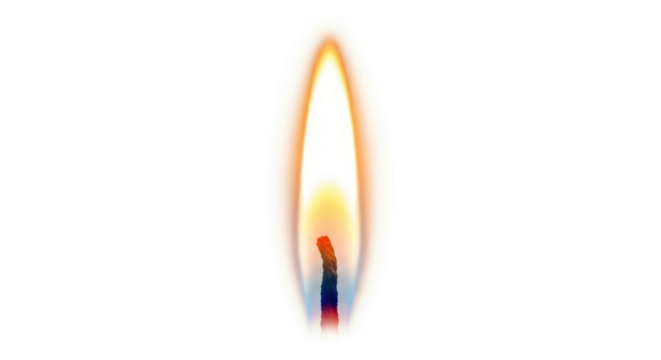 Bright candle flame PNG isolated on transparent background, warm light source for celebration and religious events