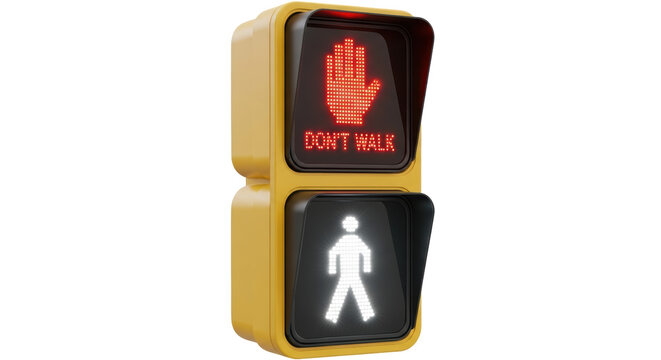 Yellow pedestrian crossing signal PNG isolated, walk and don t walk sign for street safety and urban planning