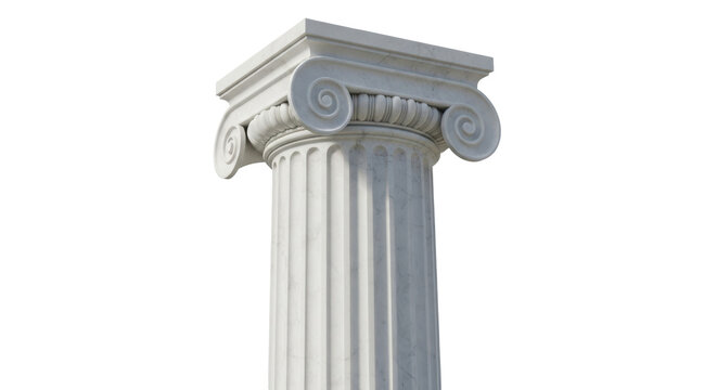 Elegant Ionic column isolated PNG on transparent background, classical architecture element for design projects and historical presentations