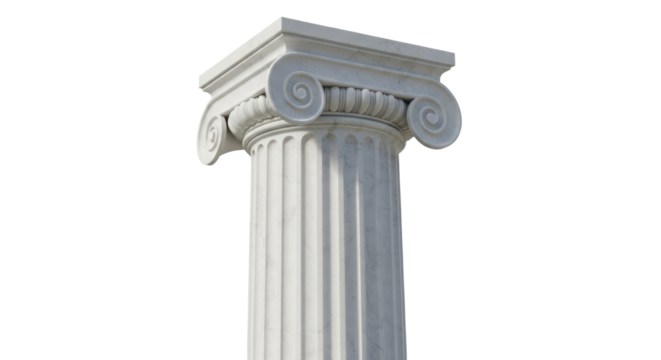 Elegant Ionic column isolated PNG on transparent background, classical architecture element for design projects and historical presentations