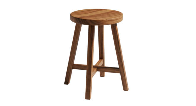 Round wooden stool isolated PNG on transparent background, minimalist furniture with three legs for home decor and seating