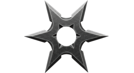Six-pointed shuriken throwing star isolated PNG, ninja weapon for martial arts and combat sports on transparent background