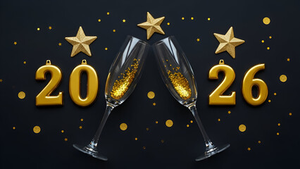 Naklejka premium Gold 2026 Numbers and Champagne Glasses for New Year