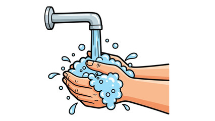 Washing Hands Under Faucet with Water and Bubbles for Hygiene