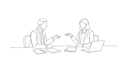 Minimalist Line-Art Corporate Business Activity Illustration