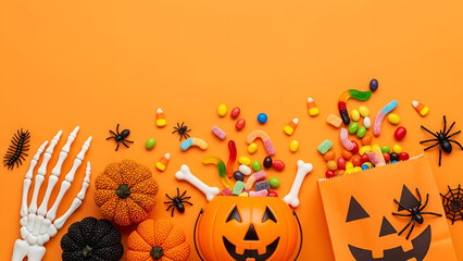Halloween Candy Overflowing from Jack-o- Lantern Bucket