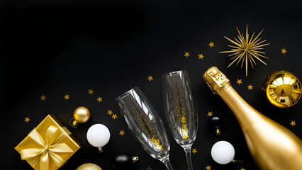 New Year's Eve Celebration with Champagne and Gold Decor