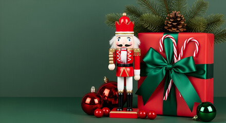 Nutcracker Figure With Christmas Gifts and Ornaments