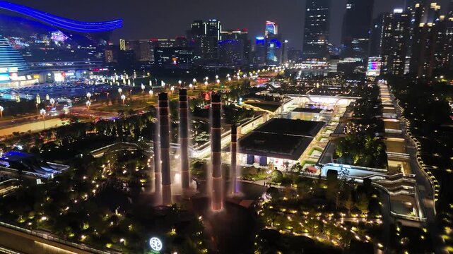 Chengdu Night Aerial Shot - Sichuan City Lights and Modern Towers