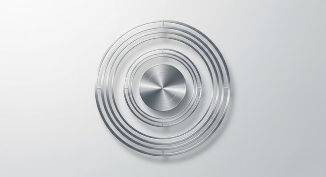 Stunning metallic concentric circles design element on white - perfect for modern backgrounds, technology concepts, or sleek futuristic designs for your next project