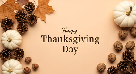 Thanksgiving Autumn Harvest Decorations with Pumpkins Pinecones and Walnuts