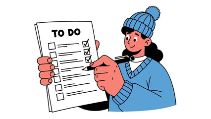 Organized Woman Checking To-Do List with Pen in Hand, Completing Tasks