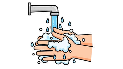 Washing Hands with Soap Under Running Water A Cleanliness and Hygiene Illustration