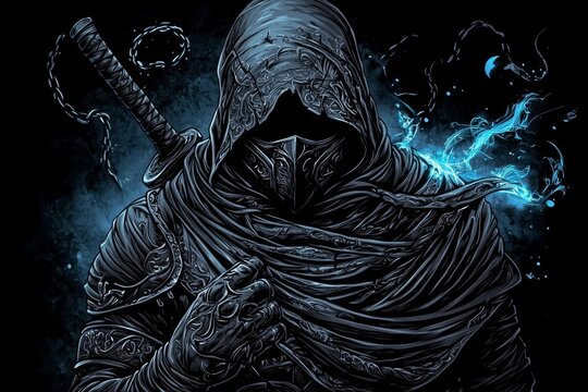 Dark ninja character illustration in manga style.