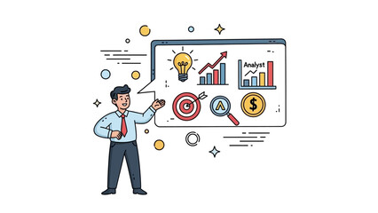 Business Growth Strategy and Financial Analysis with Data Visualization Icons
