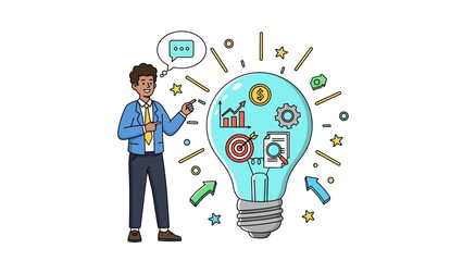 Business Strategy and Planning Ideas Concept with a Businessman Presenting Data and Analytics Insights