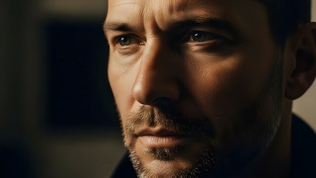 Portrait of contemplative man with beard looking off into distance studio shot - Powered by Adobe