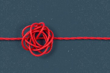 Red String Knot with Straight Line Dark Textured Background