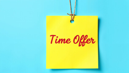 Vibrant yellow sale tag announcing limited time offer against blue backdrop