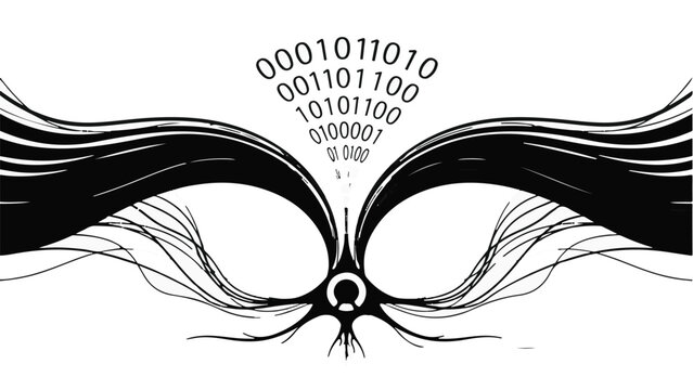 Abstract digital flow of information represented by binary code and organic lines