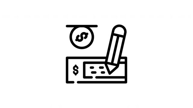 Dollar sign coin check, writing pencil. Suitable for finance, budgeting, accounting, business concepts. Financial planning essentials depicted in simple elements.
