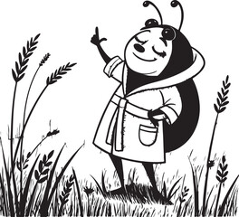 Whimsical Ladybug Character in Meadow Wearing Cozy Robe Illustration