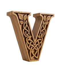 Letter V carved wood alphabet isolated PNG