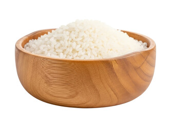 Wooden bowl of white rice isolated cutout PNG