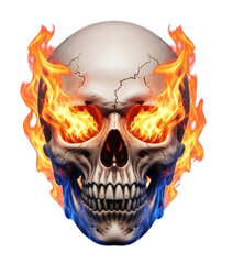 Flaming skull with burning eyes cutout PNG