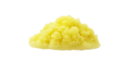 Fluffy yellow cloud against a black backdrop evoking feelings of softness warmth and a dreamlike atmosphere for creative projects on transparent background
