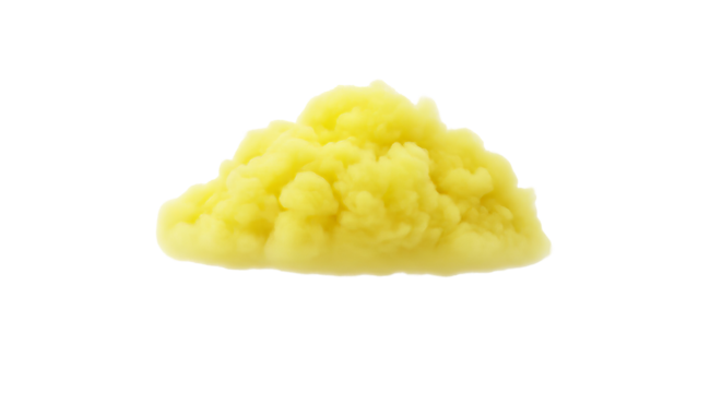 Fluffy yellow cloud against a black backdrop evoking feelings of softness warmth and a dreamlike atmosphere for creative projects on transparent background