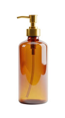 Empty amber glass pump bottle isolated PNG
