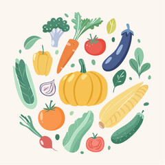 Colorful Hand-Drawn Vegetable Vector Illustration Set in Modern Doodle Style
