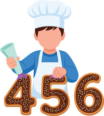 Vector Illustration of Child Pastry Chef with Number Cookies in Modern Cartoon Style Featuring Bright Colors