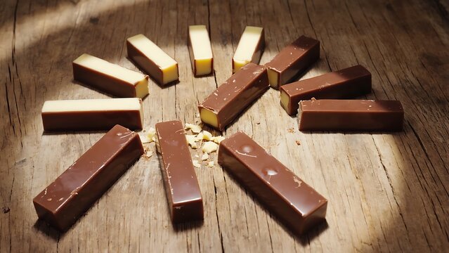 Chocolate bars on a wooden surface