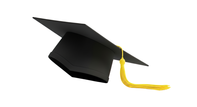 Elegant graduation cap with gold tassel against a symbolizes academic achievement and celebration of educational milestones on transparent background